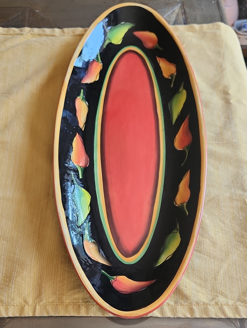 Clay Art Jalepeno Pattern Serving Tray Oval Southwestern Collectible Mexican